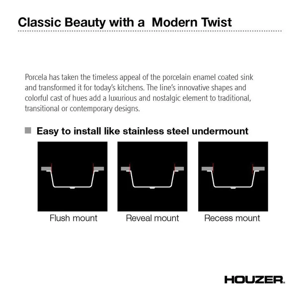 Houzer PCS-2500 Porcela Series Porcelain Enamel Steel Undermount Single Bowl Kitchen Sink, Espresso