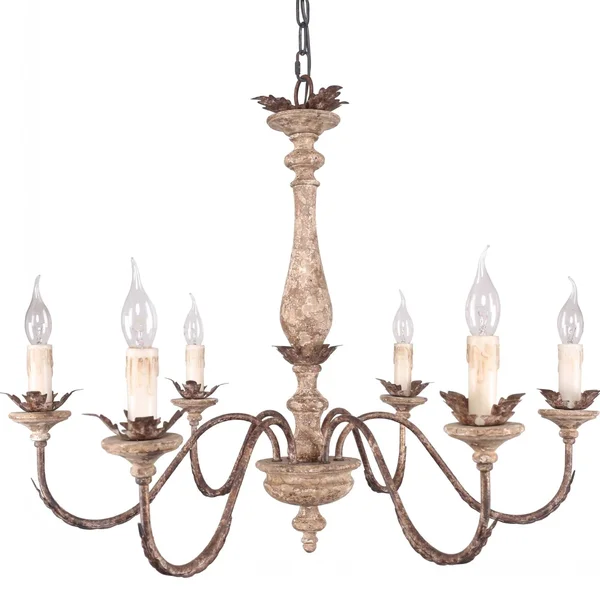 Farmhouse Royal 6-Light Distressed White and Bronze Wood Chandelier - Antique Wood FC4010
