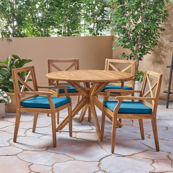 Jordan Outdoor 5 Piece Acacia Wood Dining Set Gray - Dark Gray