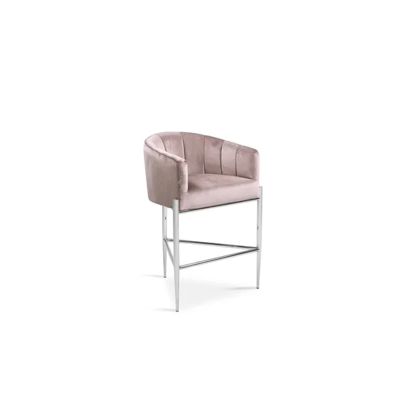 Silver Orchid Unkel Velvet Upholstered Chrome Base Bar/Counter Stool - N/A - Blush - Counter Height