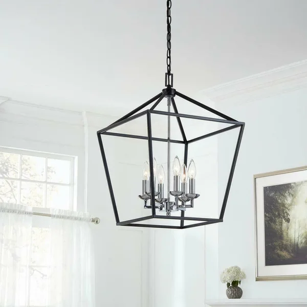 Home Decorators Collection Weyburn 6-Light Black and Polished Chrome Caged Chandelier