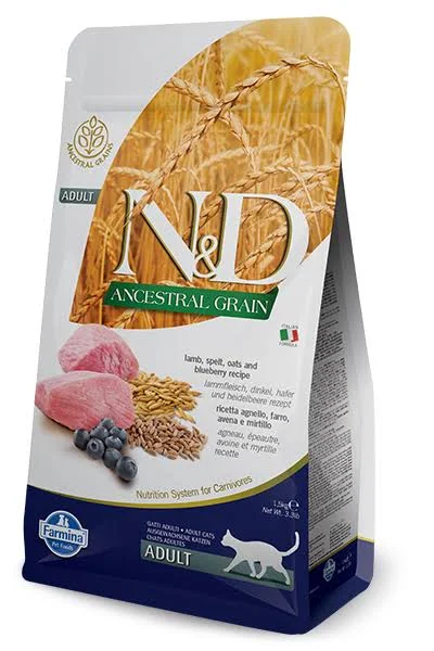 Farmina Nu0026D Natural & Delicious Low Grain Adult Lamb & Blueberry Dry Cat Food - 11 lbs