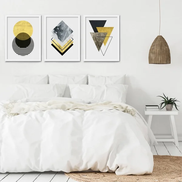 Americanflat Triptych Wall Art Minimalist Geo by Monica Pop - Set of 3 Black Framed Prints - Size: 22 x 28, Gold