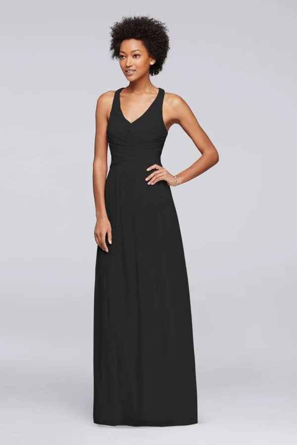 David&s Bridal Mesh Long Bridesmaid Dress with Crisscross Back - Black, 2