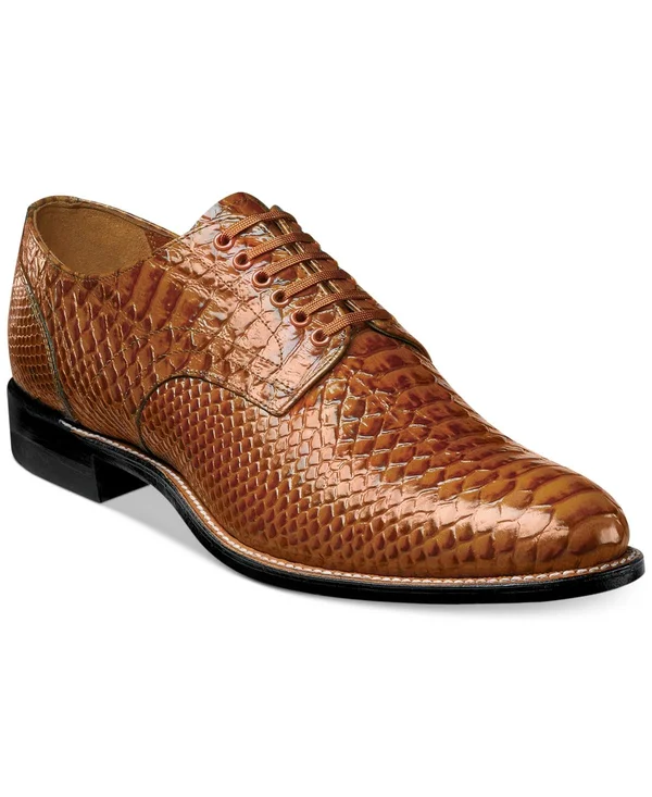 Stacy Adams Mens Madison Anaconda Print Oxford Tan 7.5