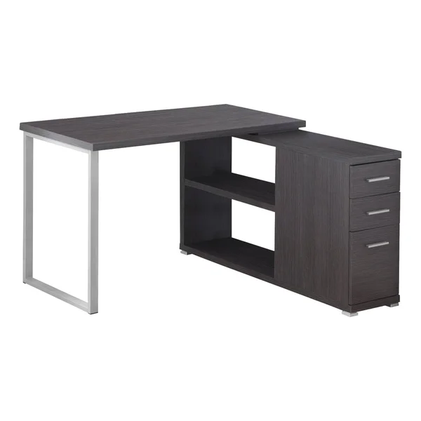 47.25x22 x 47.25x22 x 29.5x22 Grey Silver Particle Board Hollow Core Metal Computer Desk with A Hollow Core
