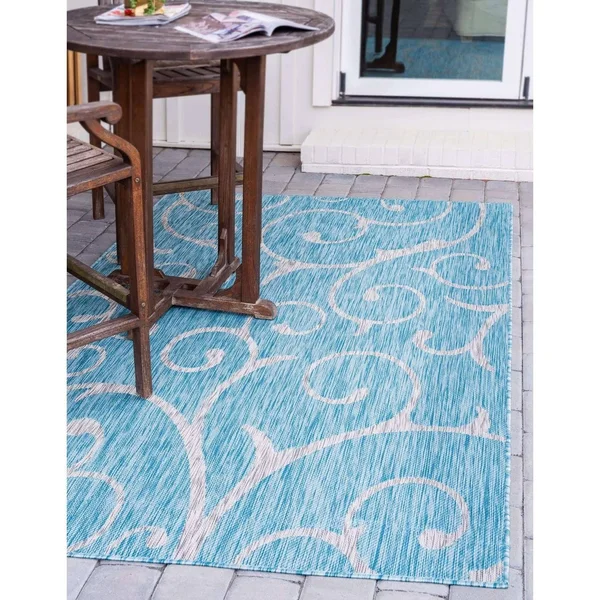 Unique Loom Outdoor Curl Rug, Light Gray (5& 0 x 8& 0)