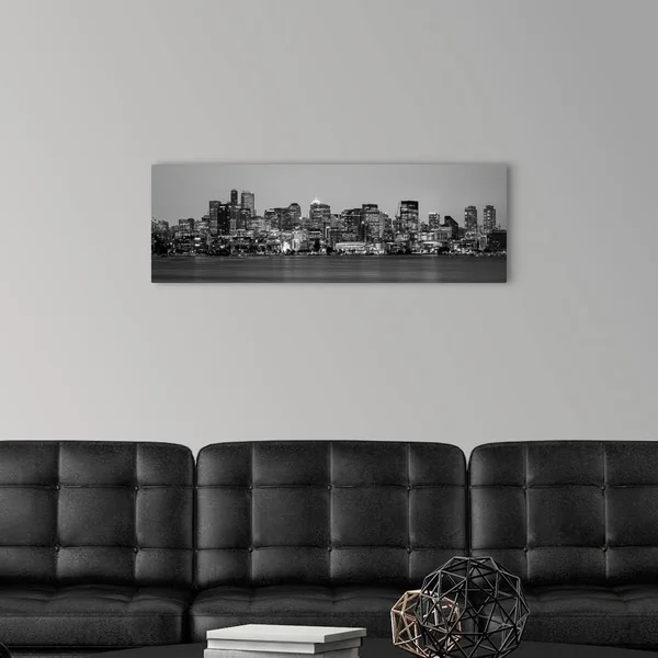 Panoramic Seattle City Skyline at Night - Washington, Canvas Wall Art, 36x12, Great Big Canvas
