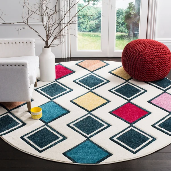 Safavieh Hollywood HLW704B 5&3x22 x 7&6x22 Ivory, Peacock Blue Area Rug