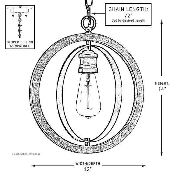 Luxury Vintage Pendant Light, 14x22H x 12x22W, with Modern Farmhouse Style, Charcoal Finish by Urban Ambiance UHP2214