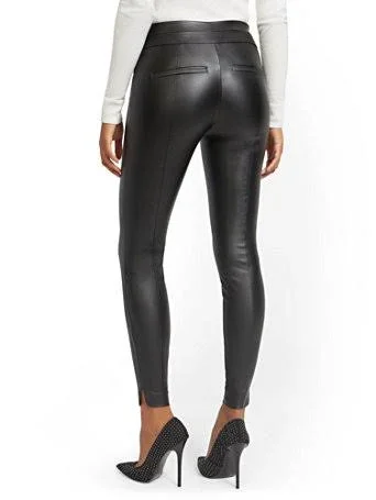 NYu0026Co Women's Petite Whitney Faux-Leather High-Waisted Pull-On Slim-Leg Pants Brick Berry - Size X-Large, Nylon/Spandex/Ray