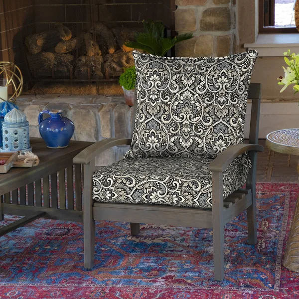 Arden Selections Black Aurora Damask Outdoor 24 x 24 in. Deep Seat Set - Size: 24 inch x 24 inch