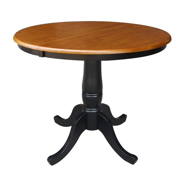International Concepts 36x22 Round Top Pedestal EXT Table with 12x22 Leaf and 2 RTA Madrid Chairs - Black/Cherry