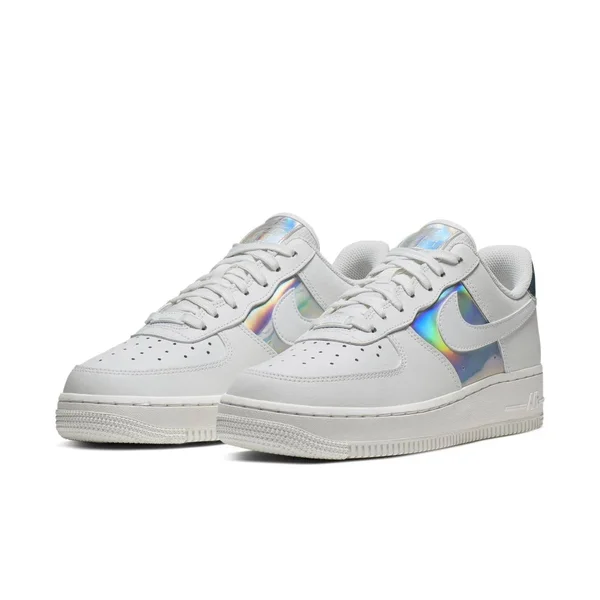 Nike Womens Air Force 1 Low Iridescent Shoes White/Silver Size 8.5