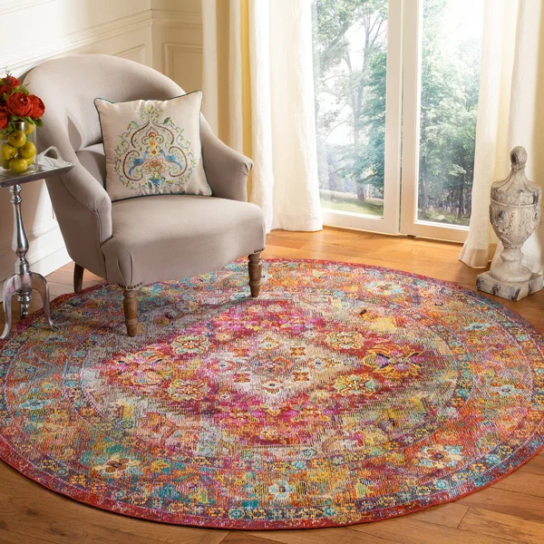 Safavieh CRS507B Crystal Light Blue - Fuchsia Area Rug - 7& x 7& Round