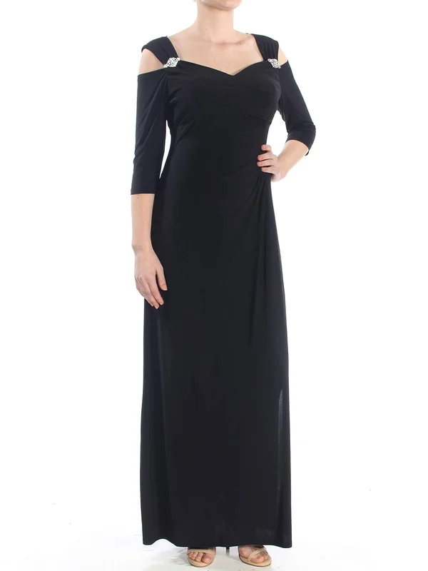 Ru0026M Richards Women's Plus Size Empire Waist Cold Shoulder with Sleeves Large Black - 18W
