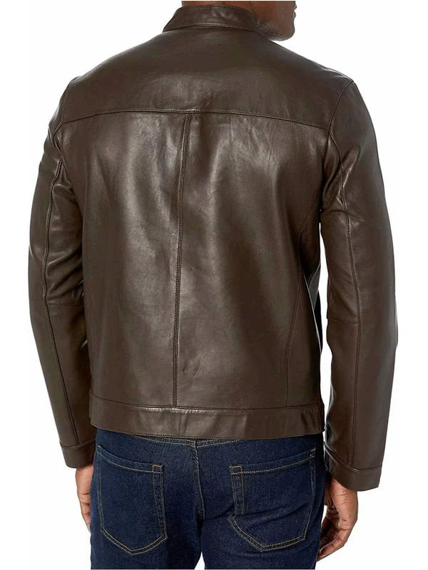 Cole Haan Men's Leather Moto Jacket - Dark Brown