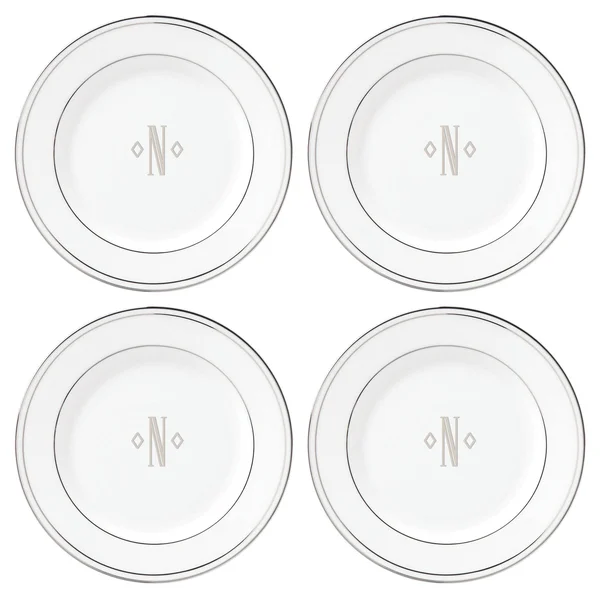 Lenox Federal Platinum Block Monogram Dinnerware Tidbit Plates - Set of 4, N