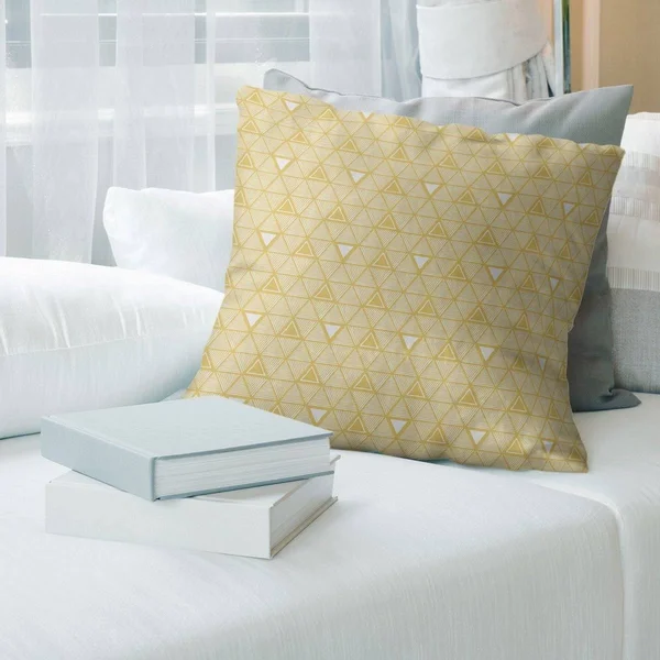 Warm Tones Classic Hand Drawn Triangles Throw Pillow - 14 x 14 - Yellow - Linen