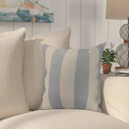 Breakwater Bay Crider Stripe Print Indoor/Outdoor Throw Pillow - Blue