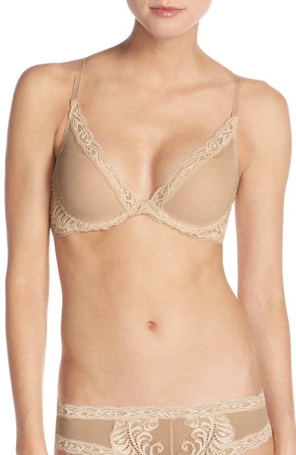 Natori Feathers Contour Plunge Bra, Size 36DDD - Cameo Rose