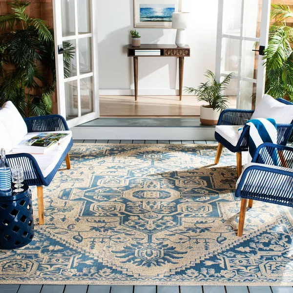 Safavieh Beach House Blue/Cream 9 ft. x 12 ft. Indoor/Outdoor Area Rug