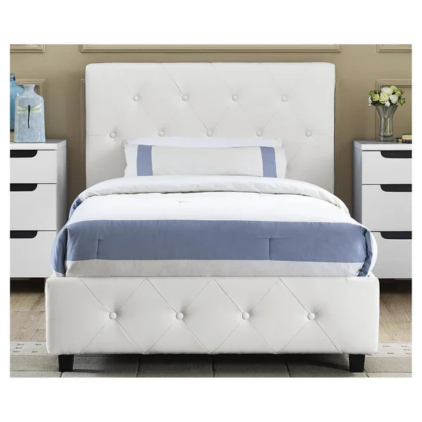 DHP Dakota Upholstered Faux Leather Platform Bed, Twin, White
