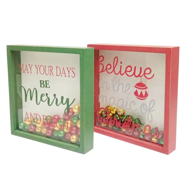 Celebrations Axw80646 Christmas Shadow Box Sign with Bells, Pack of 2