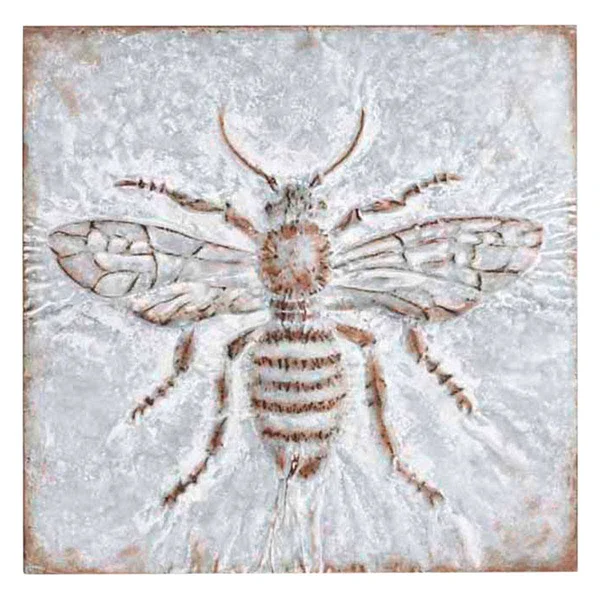 Ku0026K Interiors Pressed Tin Wall Art with A Bee Grey/Multi