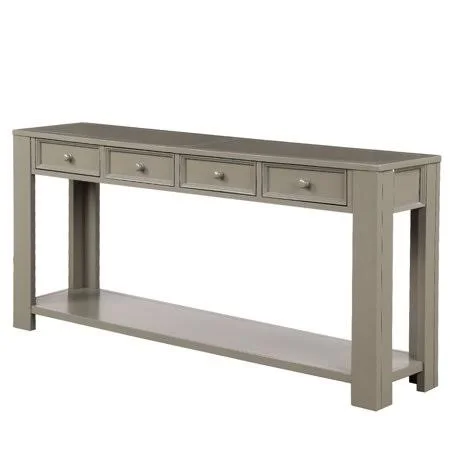 Console Table for Entryway Hallway Sofa Table with Storage Drawers and Bottom Shelf (Gray), Size: 64