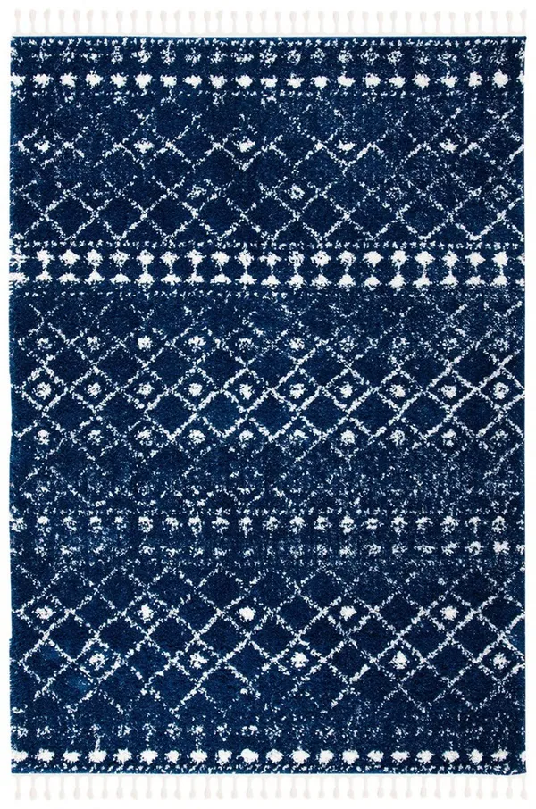 Safavieh 6&-7x22 x 6&-7x22 Square Berber Fringe Shag BFG519N Dark Blue, Ivory Rug