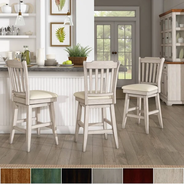 Eleanor Slat Back Wood Swivel Counter Stool by Inspire Q Classic - Antique Grey - Counter Height