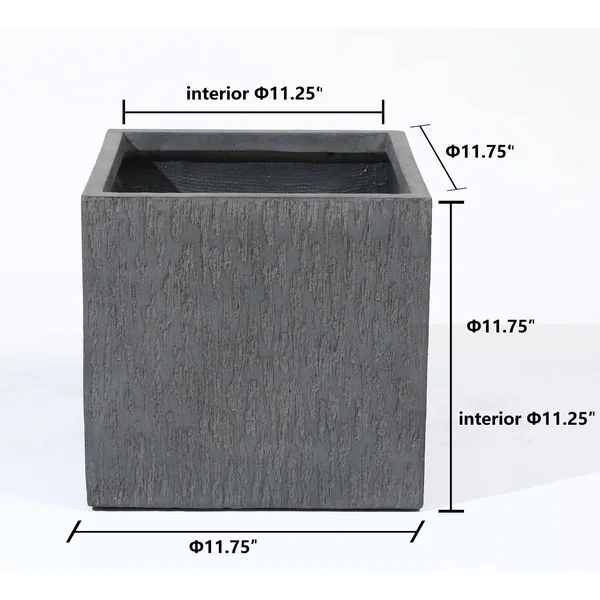 Luxen Home 11.75in. H Square Gray MgO Planter