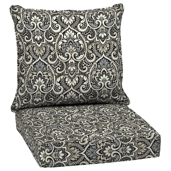 Arden Selections Black Aurora Damask Outdoor 24 x 24 in. Deep Seat Set - Size: 24 inch x 24 inch