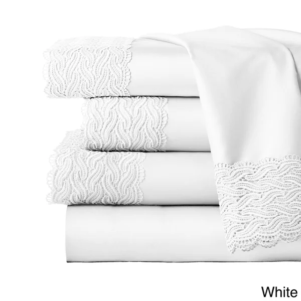 Pointehaven 300 Thread Count Lace Sheet Set - Ecru - Twin