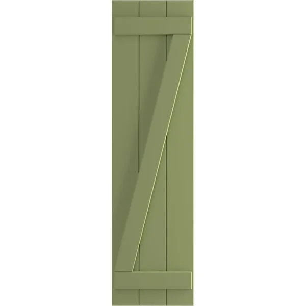 Ekena Millwork 16-1/8x22 x 74x22 True Fit PVC Three Board Joined Board and Batten Shutters w/Z-Bar - Moss Green (Per Pair)