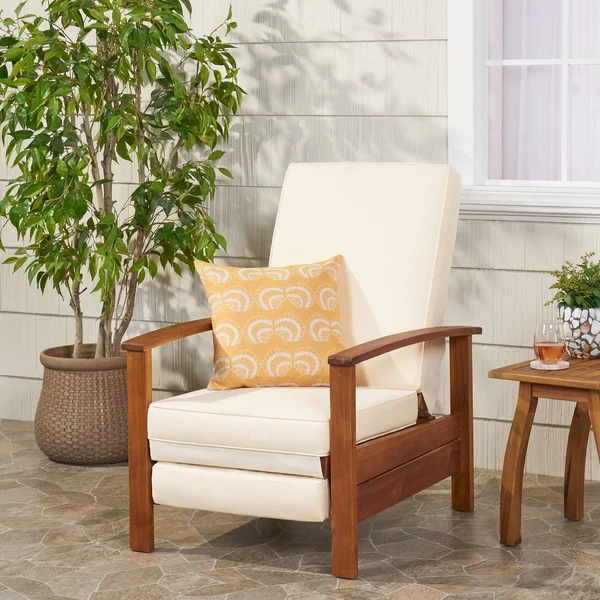 Rosy Outdoor Acacia Wood Push Back Recliner by Christopher Knight Home - Sandblast Gray Finish + Dark Gray