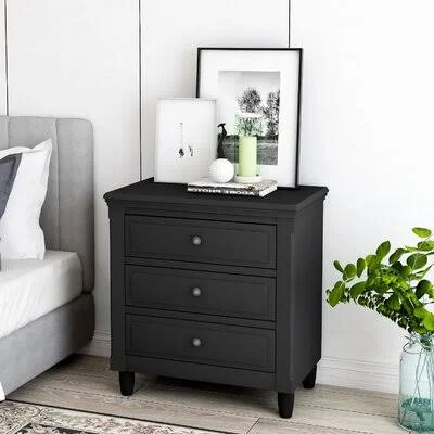 Hanswilhelm 3 - Drawer Nightstand Red Barrel Studio Color: Black