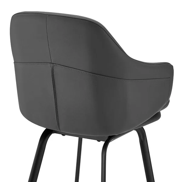 Armen Living Brigden Gray Faux Leather and Black Metal Swivel 30x22 Bar Stool