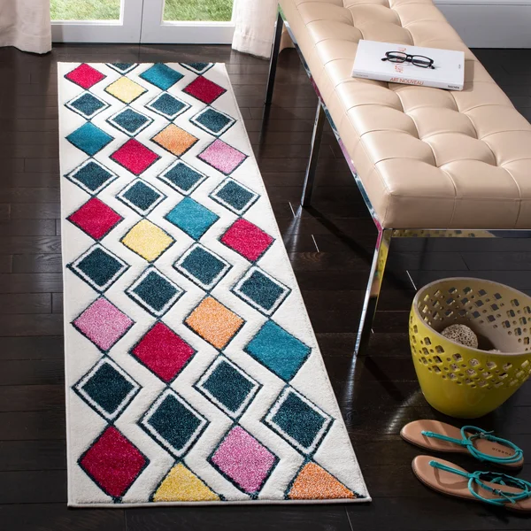 Safavieh Hollywood HLW704B 5&3x22 x 7&6x22 Ivory, Peacock Blue Area Rug