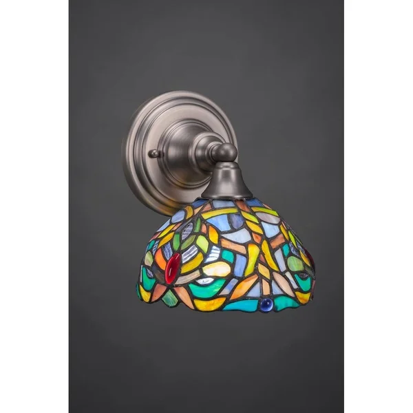 Toltec Lighting 40-BN-9955 Wall Sconce with 7 in. Blue Mosaic Tiffany Glass in Brushed Nickel