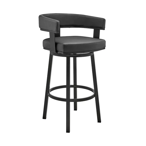 30x22 Cohen Barstool with Black Faux Leather Black Finish - Armen Living