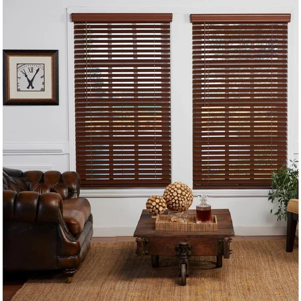 Perfect Lift Window Treatment 42.75x72 in Cordless Faux Wood Blind Room Darkening Sun UV Window Shade Dark Oak