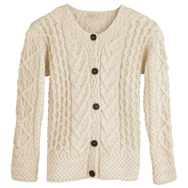 Aran Woollen Mills Women's Button Down Sweater - Aileen Aran Cardigan A968 262 Chili Small