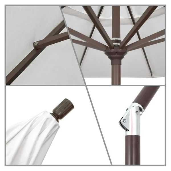 California Umbrella 9 ft. Stone Black Aluminum Push Button Tilt Crank Lift Market Patio Umbrella in Gateway Mist Sunbrella