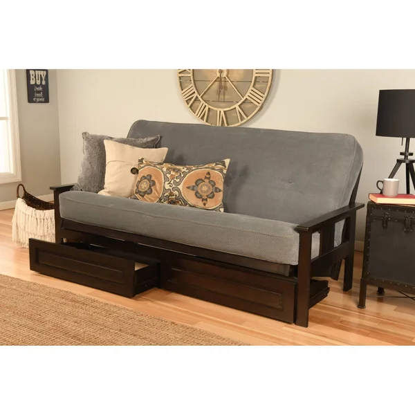 Porch & den DeSoto Espresso Full-Size Wood Storage Futon with Mattress - Linen Aqua