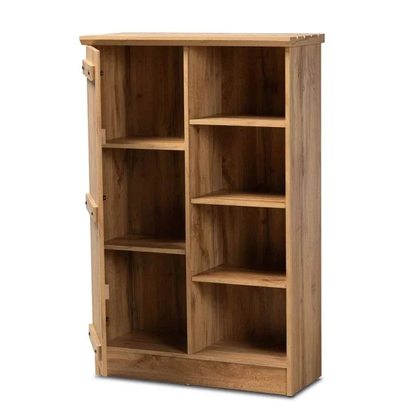 Bowery Hill Natural Oak Browned Wood 1-Door Shoe Cabinet