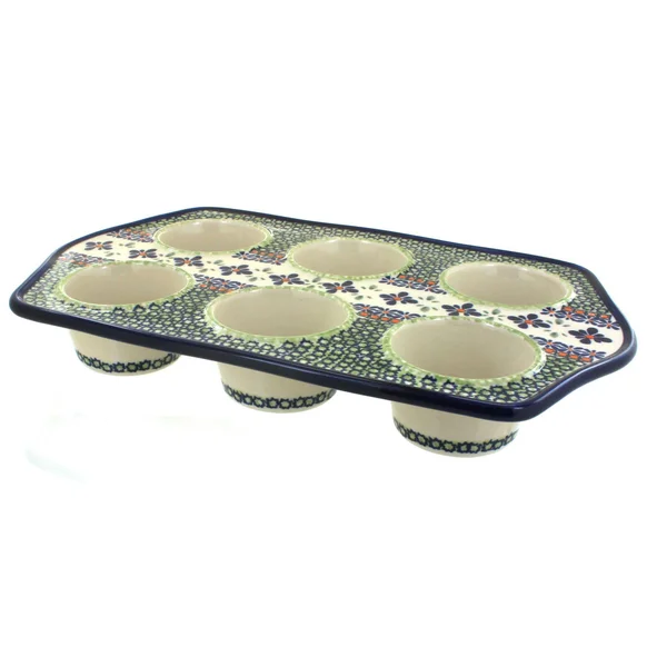Zaklady Mosaic Flower Muffin Pan Polish Pottery