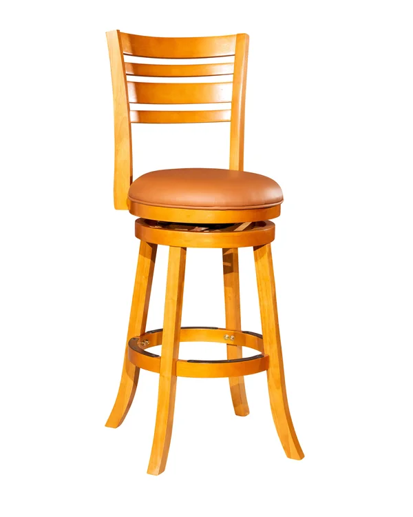 Dty Indoor Living Granby 4-Slat Back Bonded Leather Swivel Stool, 30x22 Bar Stool, Natural Finish, Saddle Leather Seat