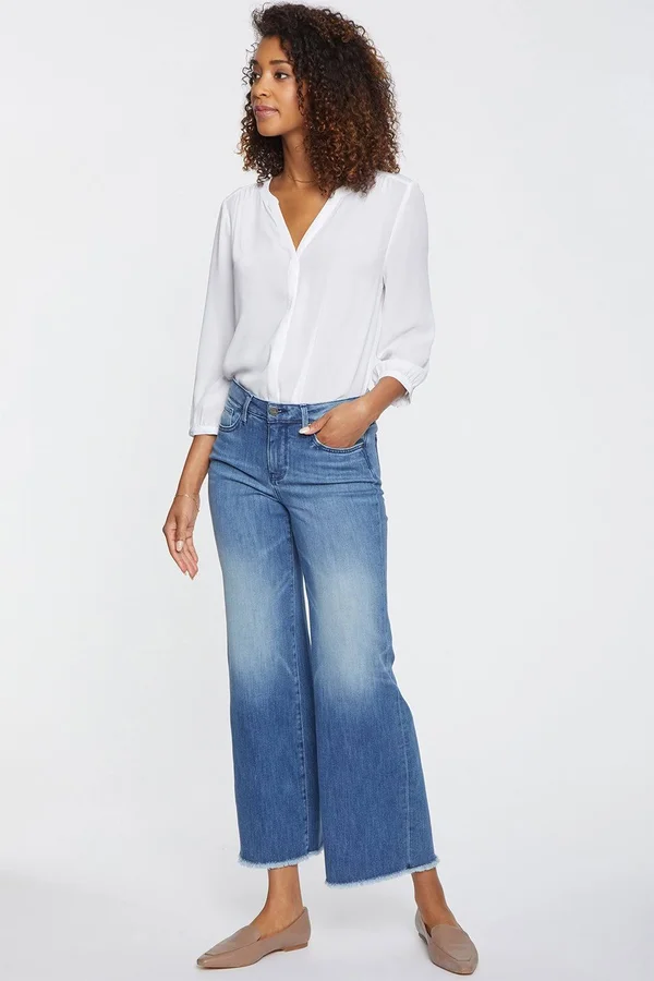 Nydj Teresa Wide-Leg Frayed-Hem Ankle Jeans - Calloway - Size 16
